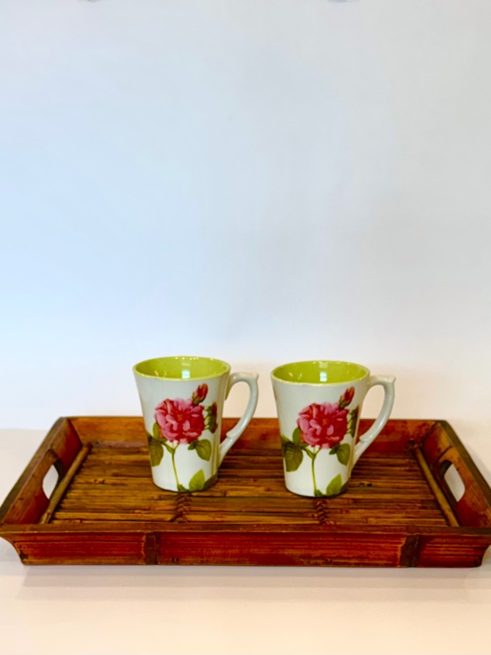 Vintage Gorham "Rose Serenade" Set of 2 Pink Fuchsia Floral & Butterfly Mugs
